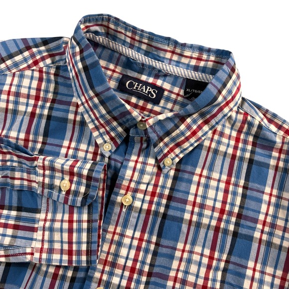 Chaps Other - Chaps Men's XL Red Blue Plaid Button Down Shirt Long Sleeve Casual 100%Cotton